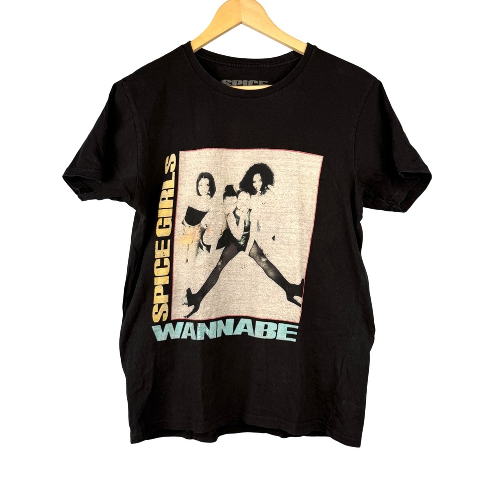 Spice Girls Wannabe Graphic T-Shirt Womens Medium Black Short Sleeve Band Tee